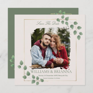 Moderne Minimalistische Groene Foto Trouwkaart Ops Save The Date