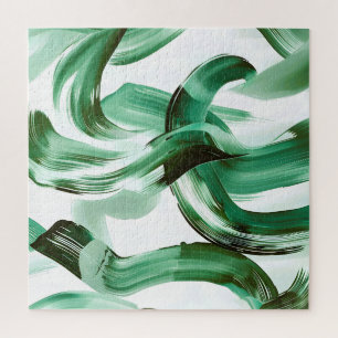 Moderne Minimalistische Groene Kwaststreken Abstra Legpuzzel