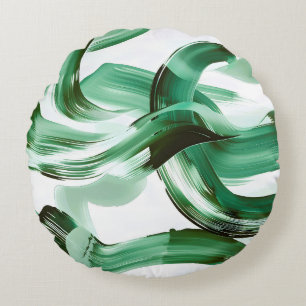 Moderne Minimalistische Groene Kwaststreken Abstra Rond Kussen