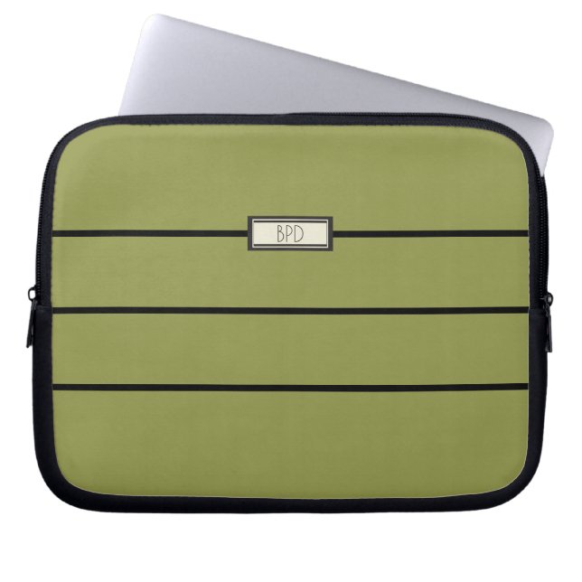 Moderne minimalistische groene monogram-initialen laptop sleeve (Voorkant)