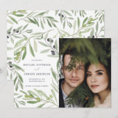 Moderne minimalistische groene olijftak blad bruil aankondiging (Voorkant / Achterkant)