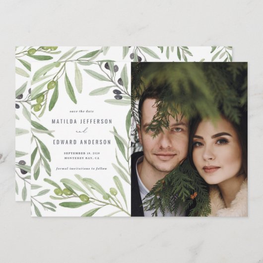 Moderne minimalistische groene olijftak gebladerte aankondiging (Voorkant / Achterkant)