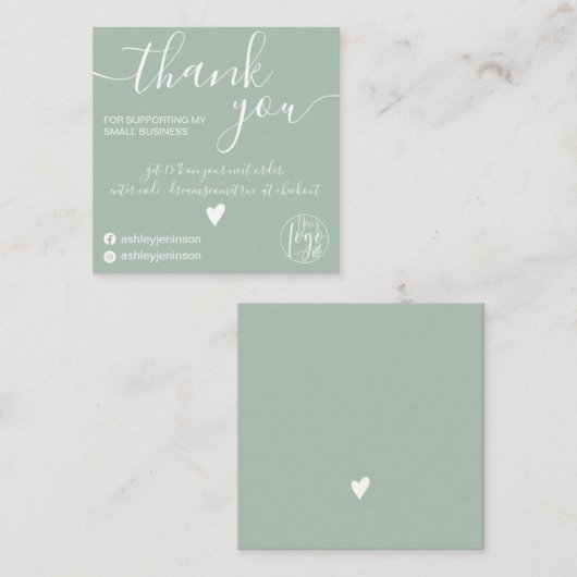 Moderne, minimalistische groene orde bedankt vierkante visitekaartje (Voorkant / Achterkant)