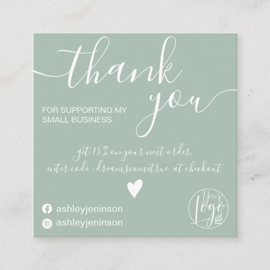 Moderne, minimalistische groene orde bedankt vierkante visitekaartje (Voorkant)
