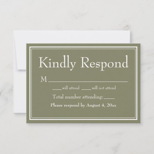Moderne Minimalistische Groene RSVP Kaart (Voorkant)