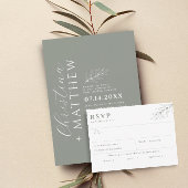 Moderne minimalistische groene salie bruiloft kaart