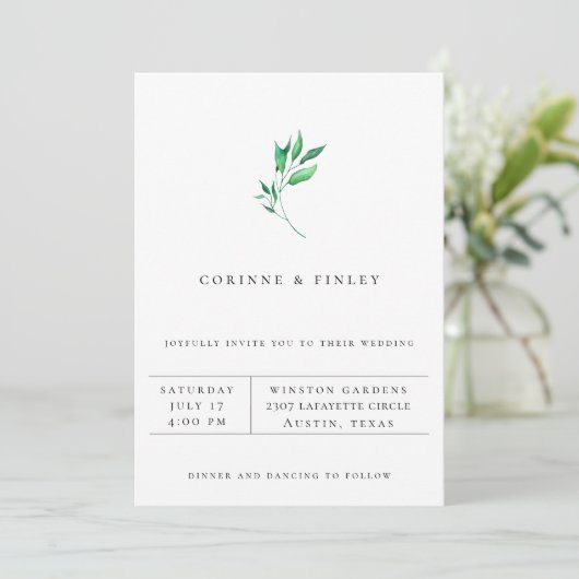 Moderne Minimalistische Groene Trouw Uitnodiging (Staand voorkant)