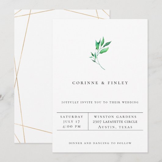 Moderne Minimalistische Groene Trouw Uitnodiging (Voorkant / Achterkant)