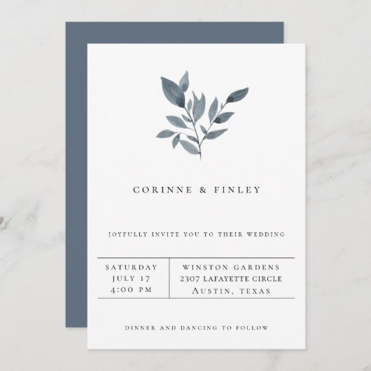 Moderne Minimalistische Groene Trouw Uitnodiging (Voorkant / Achterkant)