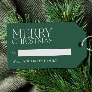 Moderne minimalistische groene vrolijke kerst cadeaulabel