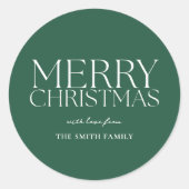Moderne minimalistische groene vrolijke kerst ronde sticker (Voorkant)