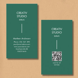 Moderne Minimalistische Groene Witte QR Code Visitekaartje