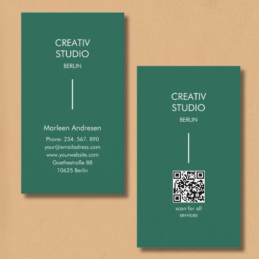 Moderne Minimalistische Groene Witte QR Code Visitekaartje