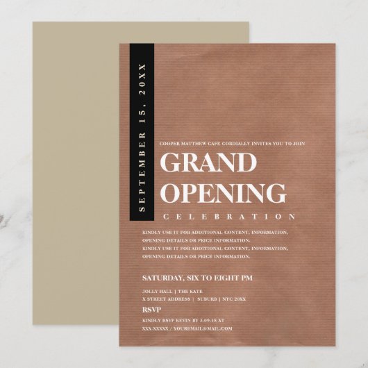 Moderne minimalistische Grote opening van Rustic K Kaart (Voorkant / Achterkant)