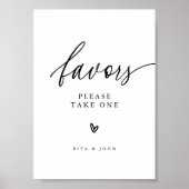 Moderne minimalistische gunst bruiloft tafel teken poster (Voorkant)