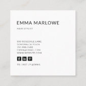 Moderne minimalistische haarstyliste foto vierkante visitekaartje (Achterkant)