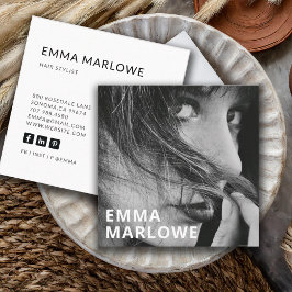 Moderne minimalistische haarstyliste foto vierkante visitekaartje