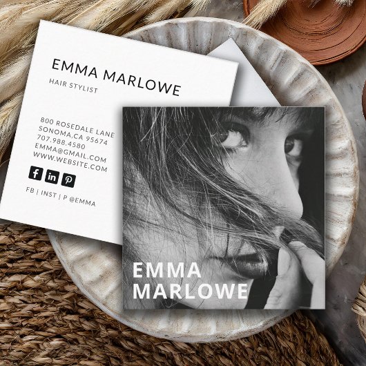 Moderne minimalistische haarstyliste foto vierkante visitekaartje