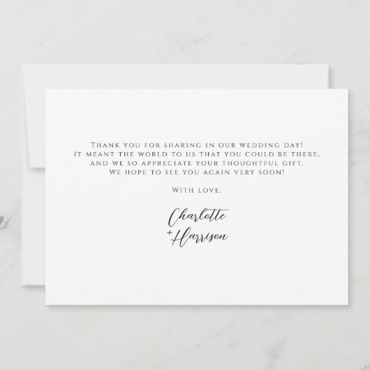 Moderne minimalistische handgeschreven bruiloften bedankkaart (Achterkant)