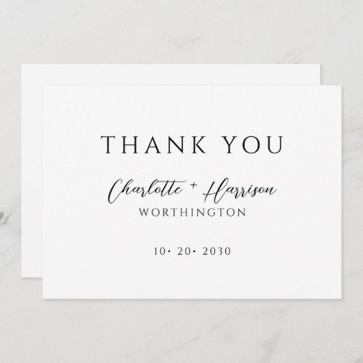 Moderne minimalistische handgeschreven bruiloften bedankkaart (Voorkant / Achterkant)