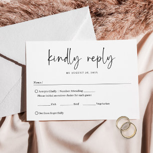 Moderne minimalistische handgeschreven bruiloften RSVP kaartje