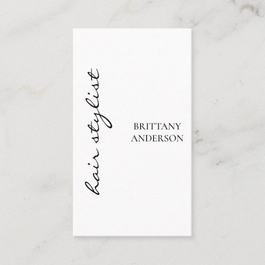 Moderne minimalistische handgeschreven haarstylist visitekaartje (Voorkant)