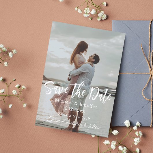 moderne minimalistische handgeschreven script foto save the date
