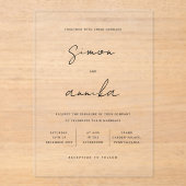 Moderne minimalistische handschrift namen bruiloft acryl uitnodigingen (Voorkant)