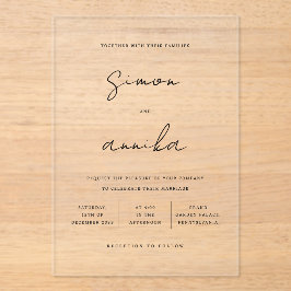 Moderne minimalistische handschrift namen bruiloft acryl uitnodigingen