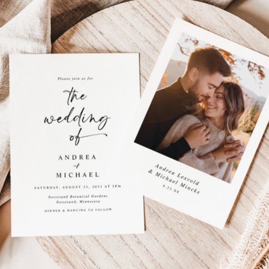 Moderne minimalistische handschriftenfoto bruiloft kaart