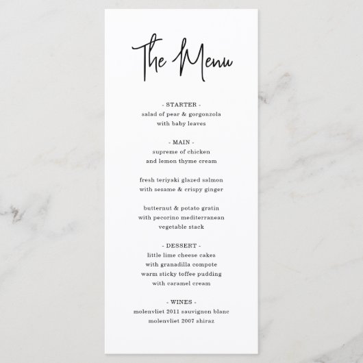 Moderne minimalistische handschriftenfoto bruiloft menu (Voorkant)