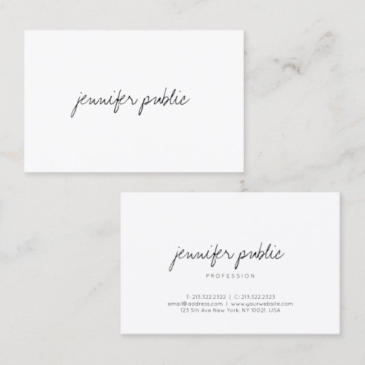 Moderne minimalistische handschriftenpagina legant visitekaartje (Voorkant / Achterkant)
