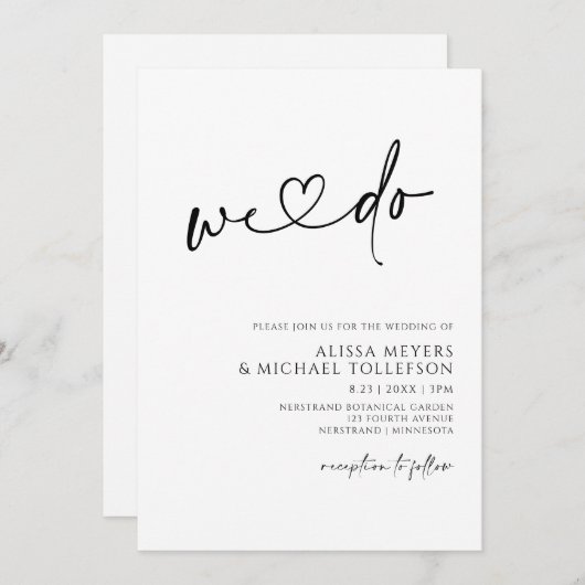 Moderne minimalistische handschriftherbruiloft kaart (Voorkant / Achterkant)