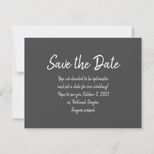 Moderne minimalistische handschriftwoord save the date (Achterkant)