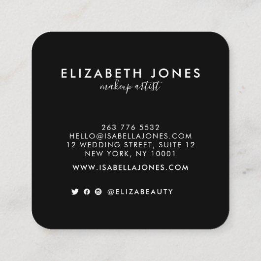 Moderne minimalistische handtekening zwart-wit vierkante visitekaartje (Achterkant)
