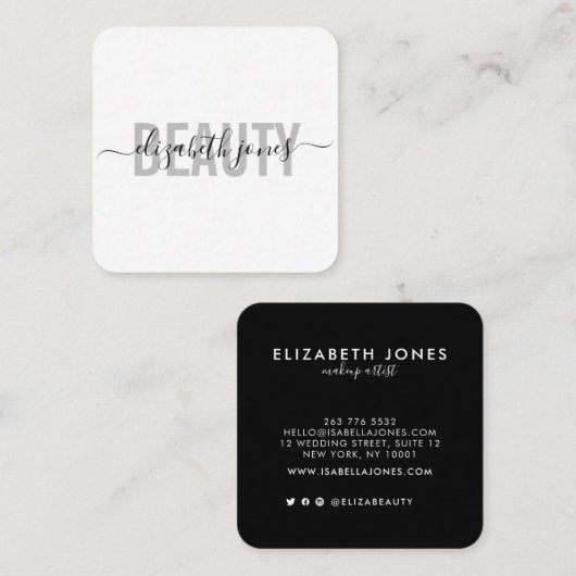 Moderne minimalistische handtekening zwart-wit vierkante visitekaartje (Voorkant / Achterkant)