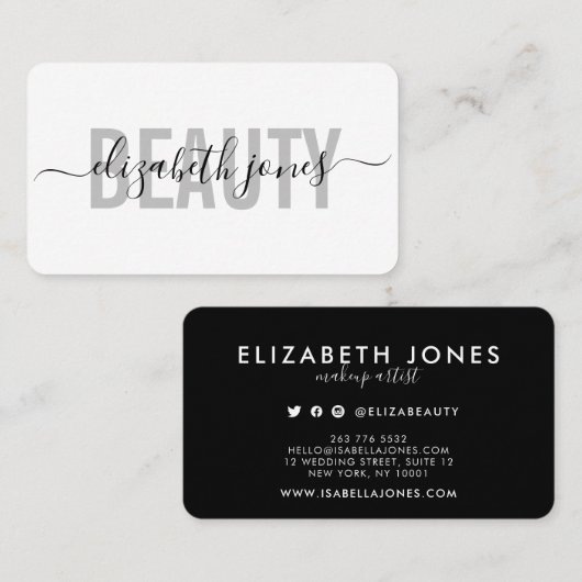 Moderne minimalistische handtekening zwart-wit visitekaartje (Voorkant / Achterkant)