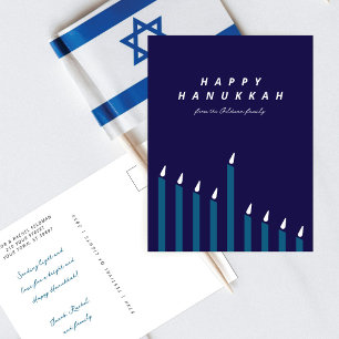 Moderne Minimalistische Hanukkah Kaars Navy & Teal Feestdagenkaart