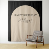 Moderne minimalistische Happy Birthday foto achter Wandkleed (In situ)