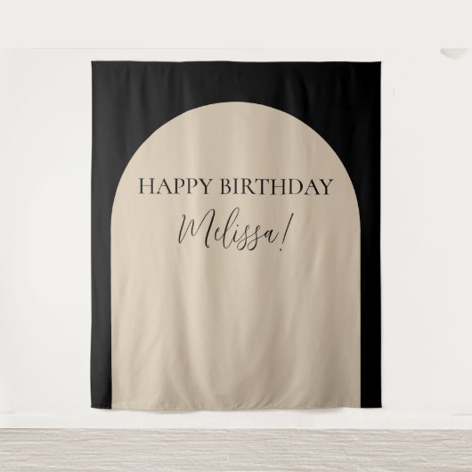 Moderne minimalistische Happy Birthday foto achter Wandkleed (Voorkant)