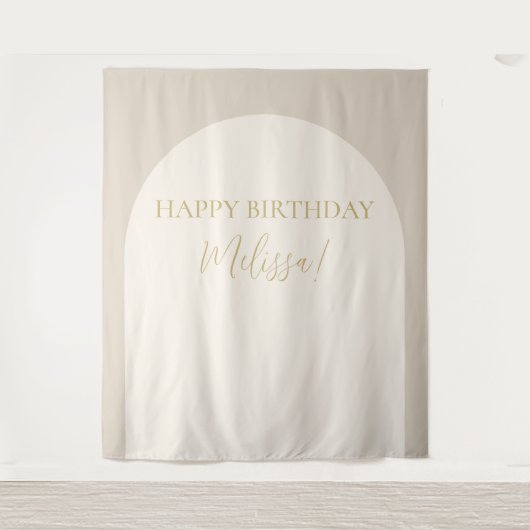 Moderne minimalistische Happy Birthday foto achter Wandkleed (Voorkant)