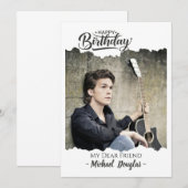 Moderne minimalistische Happy Birthday-fotokaart Aankondiging (Voorkant / Achterkant)