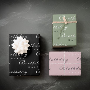 Moderne minimalistische Happy Birthday Script Inpakpapier Vel