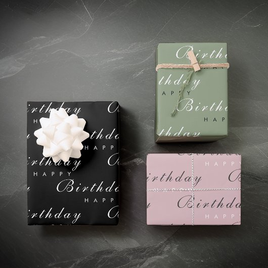 Moderne minimalistische Happy Birthday Script Inpakpapier Vel