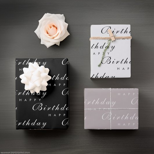 Moderne minimalistische Happy Birthday Script Inpakpapier Vel