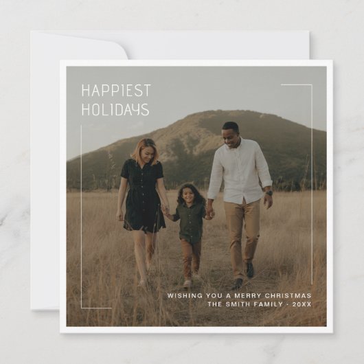 Moderne minimalistische Happy Feestdagen Familiefo Feestdagenkaart (Voorkant)