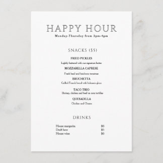 Moderne Minimalistische Happy Hour Menu