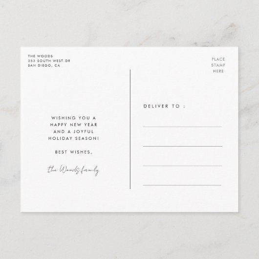 Moderne, minimalistische Happy New Year Holiday fo Briefkaart (Achterkant)