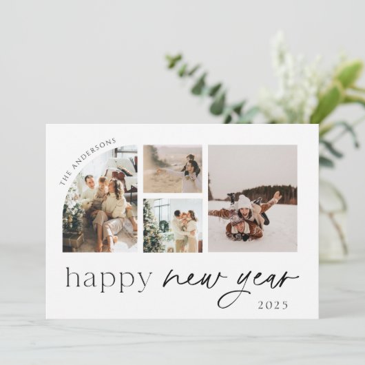 Moderne minimalistische Happy New Year Photo Holid Feestdagenkaart (Staand voorkant)