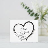 Moderne minimalistische hart bruiloft paar ring briefkaart (Staand voorkant)